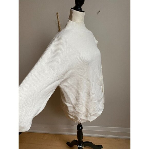HALOGEN BNWT Sz Large Womens Ivory Ribbed Sweater New Mock Neck Button Detail - Picture 3 of 9